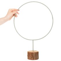 Artikel Dekoring Metall grau-grün Ø 36 cm auf Holzsockel mit Baumrinde H 52 cm