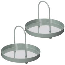Artikel Rundes Tablett aus Metall mit Griff grün 18 cm für Dekoration und Organisation