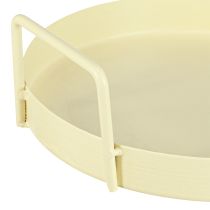Artikel Rundes Tablett Metall 22 cm Hellgelb mit Griffen für Dekoration und Servieren