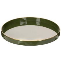Artikel Deko-Tablett Metall Grün Goldrand Ø 30 cm