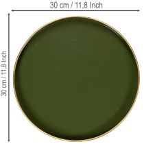 Artikel Deko-Tablett Metall Grün Goldrand Ø 30 cm