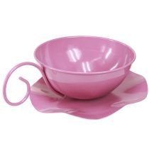 Artikel Metalltasse Deko Pink Ø16cm H9cm mit Unterteller 2St für Floristen
