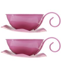 Artikel Metalltasse Deko Pink Ø16cm H9cm mit Unterteller 2St für Floristen