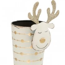 Artikel Rentier-Pflanztopf, Adventsdeko, Metalldeko, Übertopf für Weihnachten Weiß, Golden H28cm Ø8,5cm