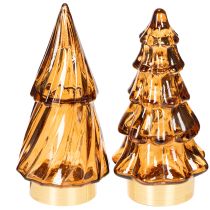 Artikel Glas Weihnachtsbaum LED Dekoration 13 cm Braun/Gold 2-teilig für Innenbereich