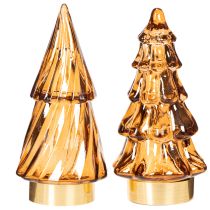 Artikel Glas Weihnachtsbaum LED Dekoration 13 cm Braun/Gold 2-teilig für Innenbereich
