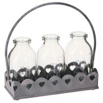 Artikel Mini Flaschen Deko Vasen Tablett Grau Vintage Deko Geschenkidee Glas