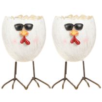 Artikel Mini Übertopf Ei Huhn Sonnenbrille Polyresin H12,5cm 2er Set