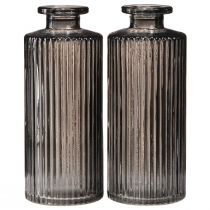 Artikel Mini Vasen Set Glas Grau mit Rillen Ø5cm H13cm – Dekorative Tischvasen 6er-Pack