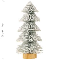 Artikel Mini Weihnachtsbaum 28cm mit LED Beleuchtung, verschneite Tanne auf Holzsockel