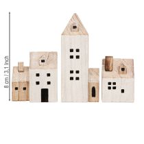 Artikel Mini Weihnachtsdorf Holz Deko - Handgefertigt, Skandi Stil, Set aus 6 Häusern