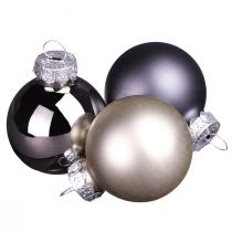 Artikel 22er Set Mini Weihnachtskugeln Anthrazit und Silber Glas &#216;3cm für edlen Christbaumschmuck