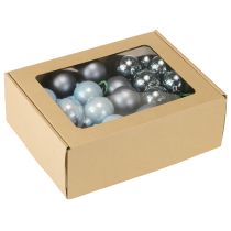 Artikel Mini Weihnachtskugeln Blau Glas Matt Metallic 40mm, 32 Stück Set