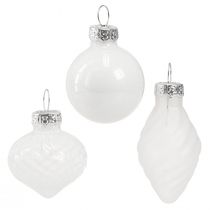 Artikel Mini Weihnachtskugeln Weiß Glas 3cm, Dekokugeln Set