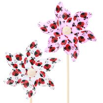Artikel Mini Windrad Marienkäfer Deko Weiß Flieder Ø8cm 12 St Partydeko Outdoor Sommer