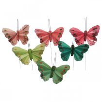 Mini-Schmetterling am Draht Rot, Grün 6,5cm 12St
