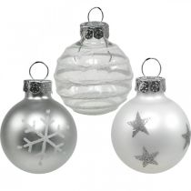 Artikel Mini Weihnachtskugeln Weiß, Silber Echtglas Ø3cm 9St