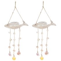 Artikel Mobile Maritim Holzfisch Deko Nature-set mit Muscheln 2er-Set Weiß