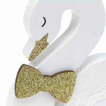 Deko-Schwäne Hochzeit Holz Weiß Gold 12x13cm 2St