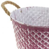 Zinkschale Raute mit Seilgriffen Violett weiß gewaschen Ø24,5cm H14cm