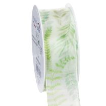 Artikel Organzaband Chiffonband Grün Blattranken 40mm 15m