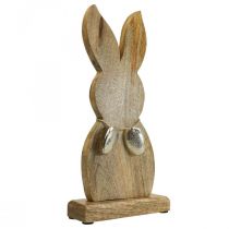Osterhase Holz mit Eiern Metall, Tischdeko Ostern H31cm