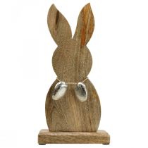 Osterhase Holz mit Eiern Metall, Tischdeko Ostern H31cm