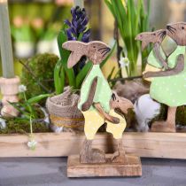 Artikel Osterhase mit Kind, Frühlingsdeko aus Holz, Hasenvater, Ostern Natur, Grün, Gelb H22cm