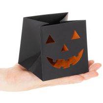Artikel Papiertüten Übertopf Kürbis Gesicht 10,5cm Schwarz Orange 6 Stück