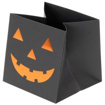 Artikel Papiertüten Übertopf Kürbis Gesicht 10,5cm Schwarz Orange 6 Stück