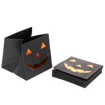Artikel Papiertüten Übertopf Kürbis Gesicht 10,5cm Schwarz Orange 6 Stück