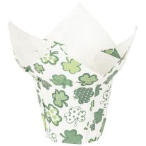 Artikel Übertopf aus Papier mit Kleeblatt-Motiv Grün-Weiß Ø12cm H12cm 12 Stück Innenbereich