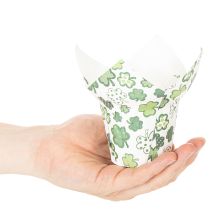 Artikel Übertopf aus Papier mit Kleeblatt-Motiv Grün-Weiß Ø12cm H12cm 12 Stück Innenbereich