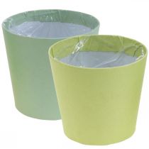 Übertopf aus Papier, Pflanzgefäß, Kräutertopf Blau/Grün Ø15cm H13cm 4St