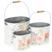 Artikel Pflanzeimer oval Vintage Frühlingsdeko Pflanzkübel Metall 26/22/17cm 3er-Set