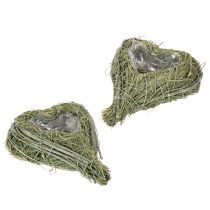Artikel Deko Herz aus Naturgras mit Folie-Einsatz 14cm, Grün, 2er-Set, Trauerfloristik