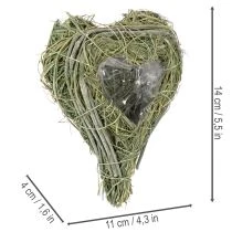 Artikel Deko Herz aus Naturgras mit Folie-Einsatz 14cm, Grün, 2er-Set, Trauerfloristik