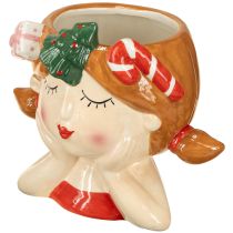 Artikel Pflanzkopf aus Keramik Mädchen mit Weihnachtsdeko H17cm Blumendekoration
