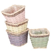 Artikel Pflanzkorb quadratisch Holz mit Folie 14x12cm bunt 4er-Set