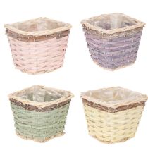 Artikel Pflanzkorb quadratisch Holz mit Folie 14x12cm bunt 4er-Set