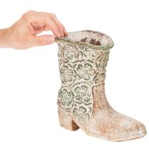 Artikel Blumentopf Polyresin Cowboystiefel 24 cm Blumenmuster Braun/Weiß/Grün
