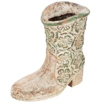 Artikel Blumentopf Polyresin Cowboystiefel 24 cm Blumenmuster Braun/Weiß/Grün