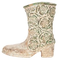 Artikel Blumentopf Polyresin Cowboystiefel 24 cm Blumenmuster Braun/Weiß/Grün