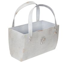 Artikel Metalltasche Vintage Grau 28 cm mit Henkel für vielseitige Deko-Ideen