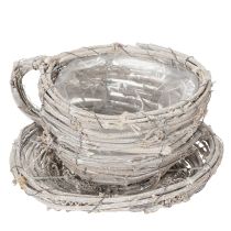 Artikel Rustikale Teetasse aus geflochtener Weide in Weiß-Grau, 13 cm, dekorativ und vielseitig