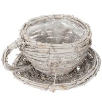 Artikel Rustikale Teetasse aus geflochtener Weide in Weiß-Grau, 13 cm, dekorativ und vielseitig