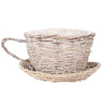 Artikel Korb-Tasse mit Unterteller aus Weide, 34 cm, Weiß-Grau, mit Folie