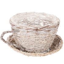 Artikel Korb-Tasse mit Unterteller aus Weide, 34 cm, Weiß-Grau, mit Folie