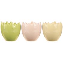 Artikel Blumentöpfe aus Keramik mit zerbrochener Kante in Pastellfarben, eiförmig, 9cm, 3er-Set, für Deko und Pflanzen