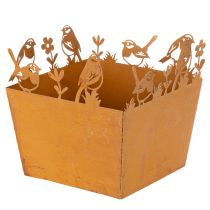 Artikel Pflanztopf, Metalldeko mit Vögeln, Übertopf, Frühling Edelrost H15,5cm
